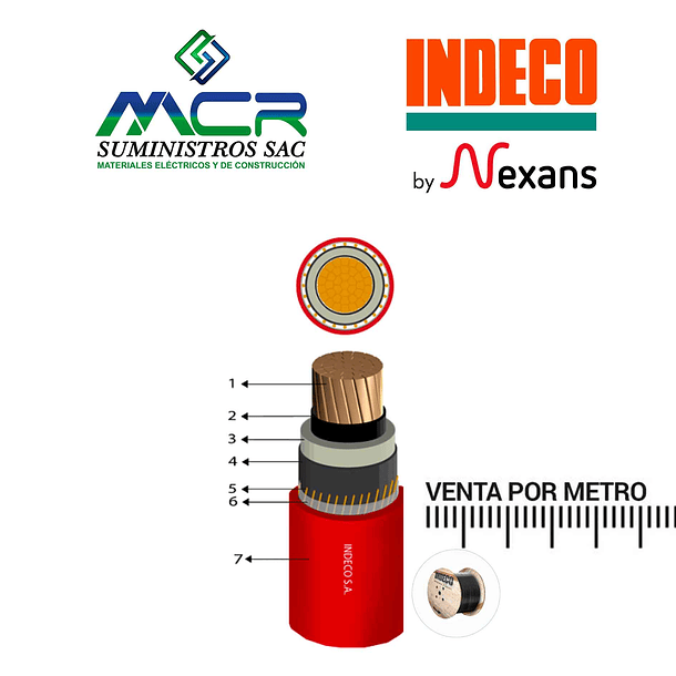 CABLE CONDUCTOR ENERGÍA PARA MEDIA TENSIÓN 30KV 1X240mm2 ROJO N2XSY x METRO INDECO 