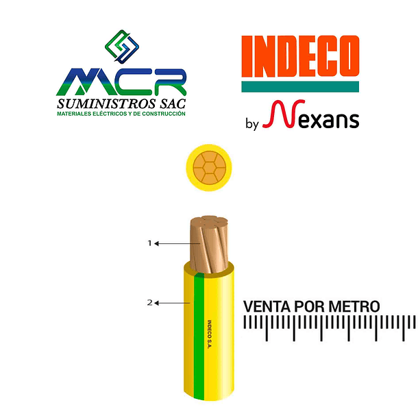 CABLE CONDUCTOR 16mm 750V AMARILLO VERDE x metro THW-90 INDECO 