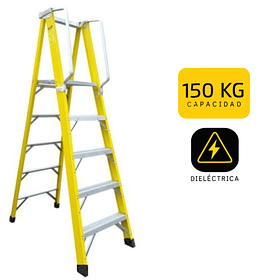 ESCALERA FIBRA DE VIDRIO CON PLATAFORMA CAPACIDAD 150kg DIELECTRICA 5 PASOS 2.13m IMPORTADA