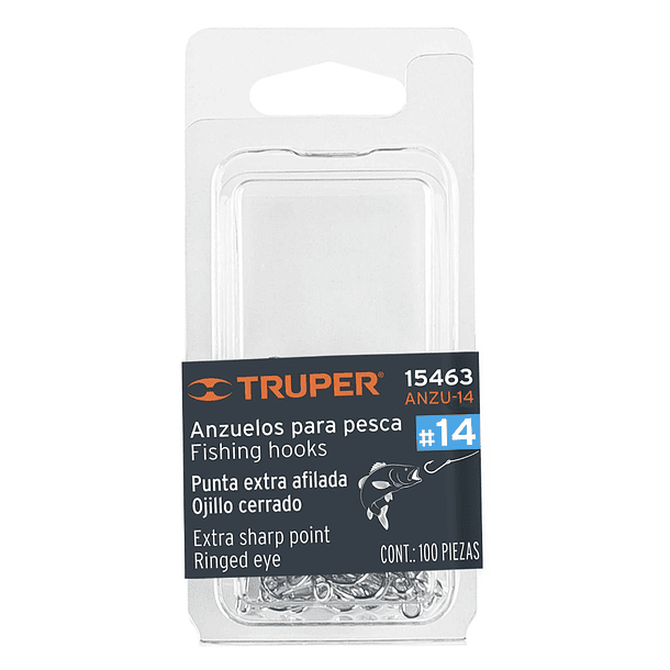 GANCHO ANZUELO PARA PESCA BLISTER 100 UNID #14 TRUPER 2