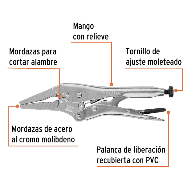 ALICATE DE PRESION PUNTA LARGA LARGO 9” 23cm TRUPER 2