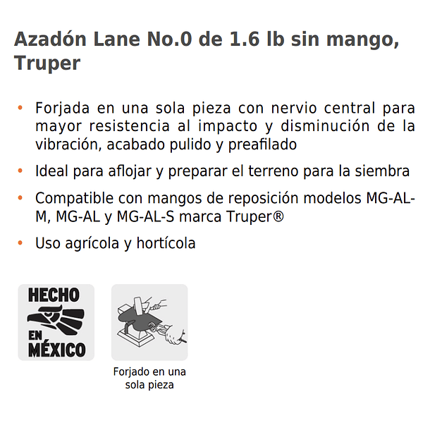 AZADON LANE SIN MANGO NUMERO 0 PESO 1.6 lb 0.70kg TRUPER 4