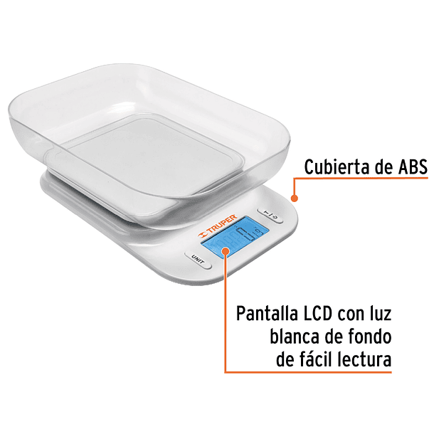 BALANZA DIGITAL PARA COCINA 5KG PLATO ABS LCD TRUPER 2
