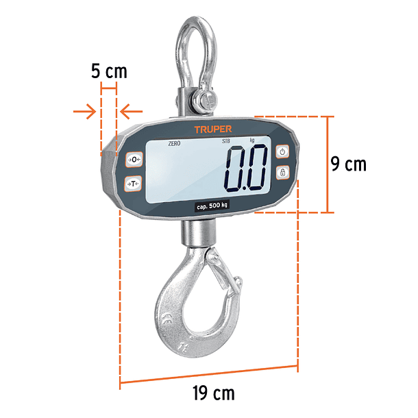 BALANZA ELECTRONICA COLGANTE CAPACIDAD 500kg LCD TRUPER 3