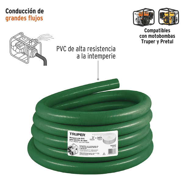 MANGUERA 2” RIGIDA SUCCION PARA MOTOBOMBA ROLLO 30m TRUPER 2