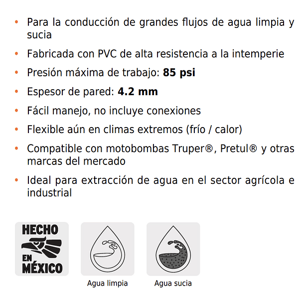 MANGUERA 2” RIGIDA SUCCION PARA MOTOBOMBA ROLLO 30m TRUPER 3