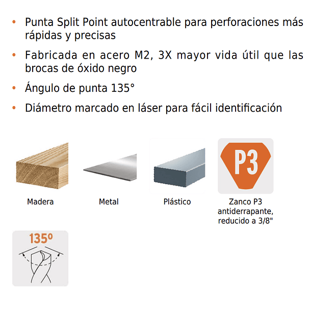 BROCA MILIMETRICA  ZANCO 3/8