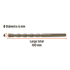 BROCA CONCRETO DIAMETRO 6mm ZANCO 5mm LARGO 100mm TRUPER 2