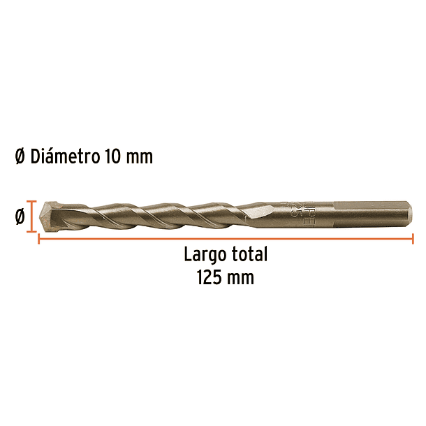 BROCA CONCRETO DIAMETRO 10mm ZANCO 8mm LARGO 125mm TRUPER 2