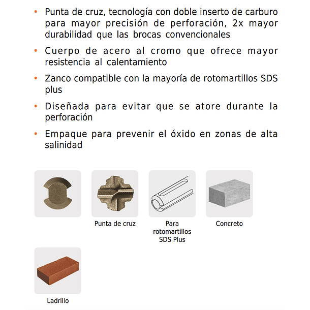 BROCA PARA CONCRETO SDS PLUS DIAMETRO 1/4