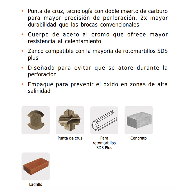 BROCA PARA CONCRETO SDS PLUS DIAMETRO 1/4