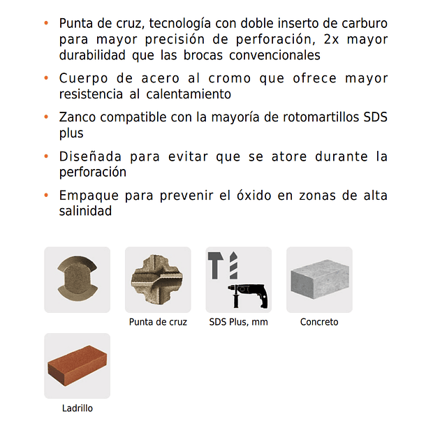 BROCA PARA CONCRETO SDS PLU DIAMETRO 18mm LARGO 460mm TRUPER 3