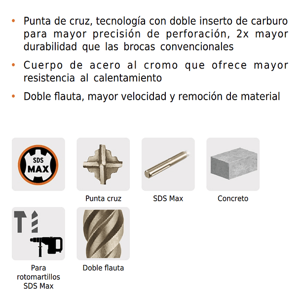 BROCA PARA CONCRETO SDS MAX DIAMETRO 5/8