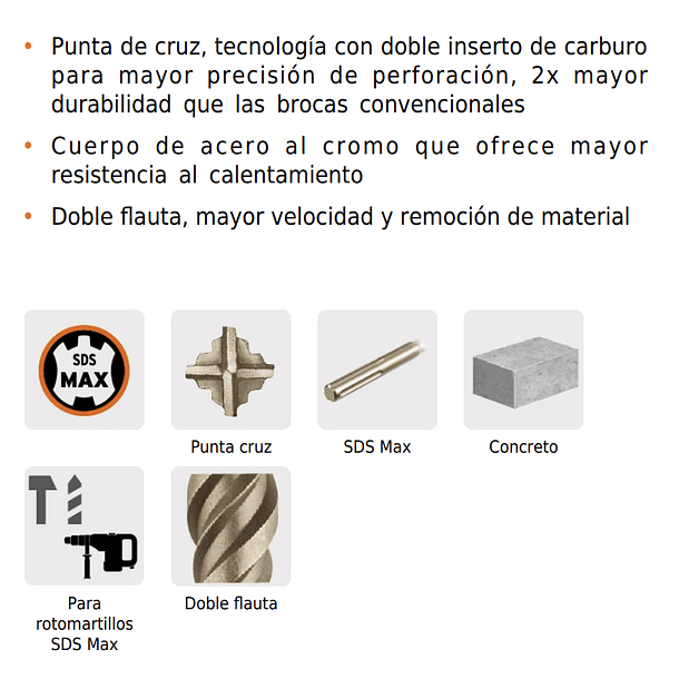 BROCA PARA CONCRETO SDS MAX DIAMETRO 1 1/8