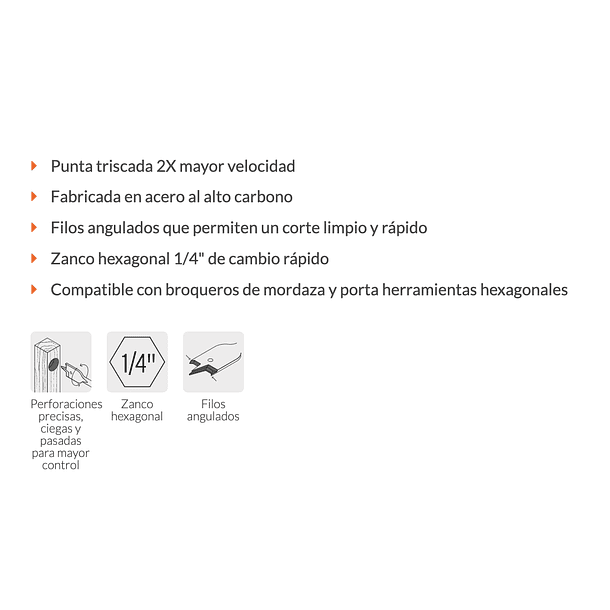 BROCA PALETA PARA MADERA ZANCO 1/4” DIAMETRO 1/4” TRUPER 3