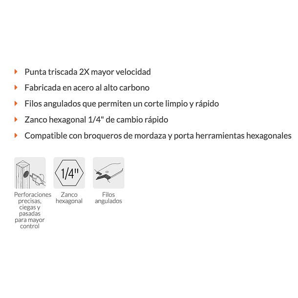 BROCA PALETA PARA MADERA ZANCO 1/4” DIAMETRO 1 1/8” TRUPER 3