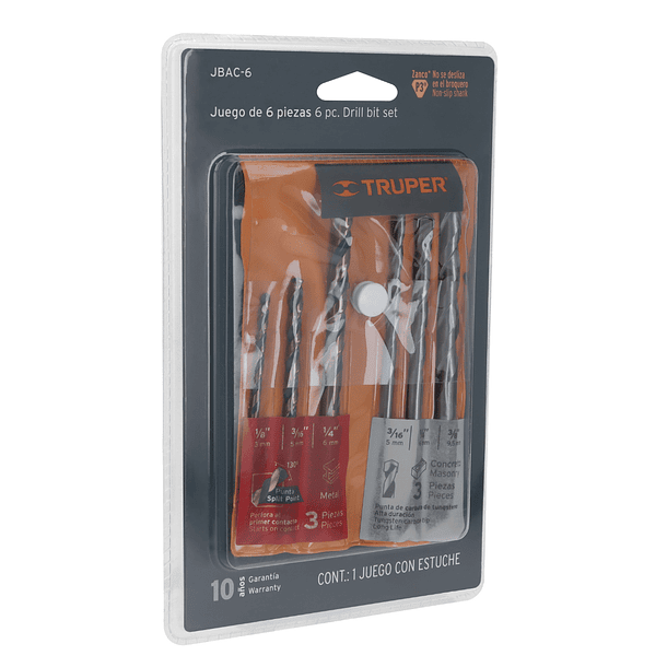 JUEGO DE BROCAS 6 PIEZAS PARA CONCRETO Y METAL TRUPER 1