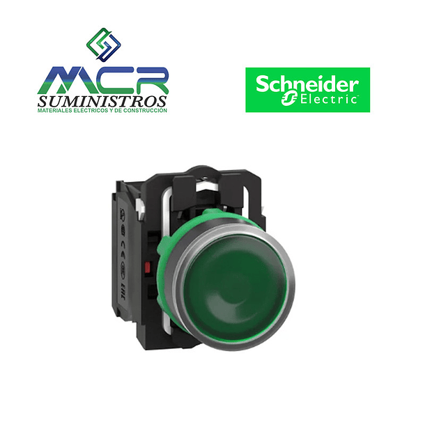 PULSADOR DE PLASTICO LED 240 VAC VERDE NA+NC Schneider 