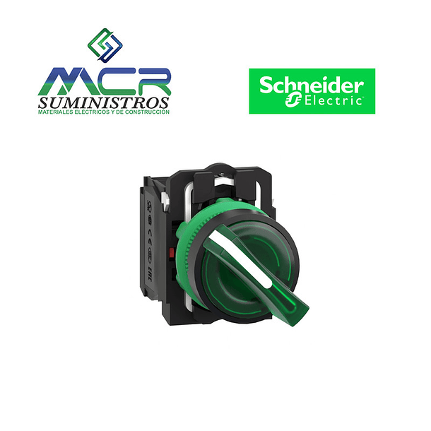 SELECTOR VERDE LED 2 POSICIONES FIJAS 24VADC NA+NC Schneider 