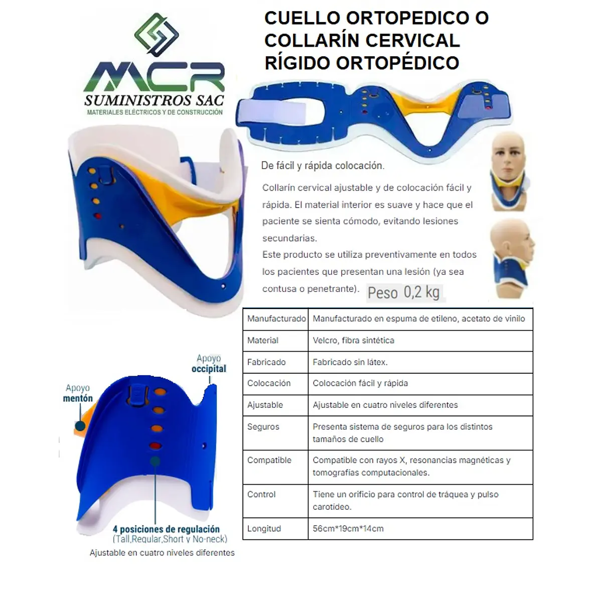 CUELLO ORTOPEDICO CERVICAL RÍGIDO O COLLARIN DE RESCATE RIGI | MCR ...