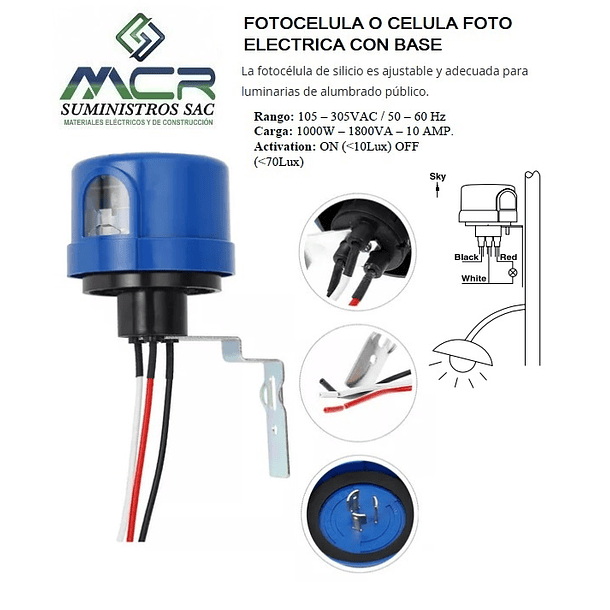 FOTOCELULA CELULA FOTO ELECTRICA O CONTROLADOR FOTOELECTRIC 10A 1000W 1