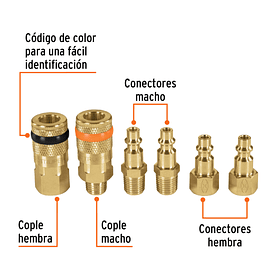 JUEGO DE ACOPLES Y CONECTOR RAPIDO 6 PZA LATON TRUPER
