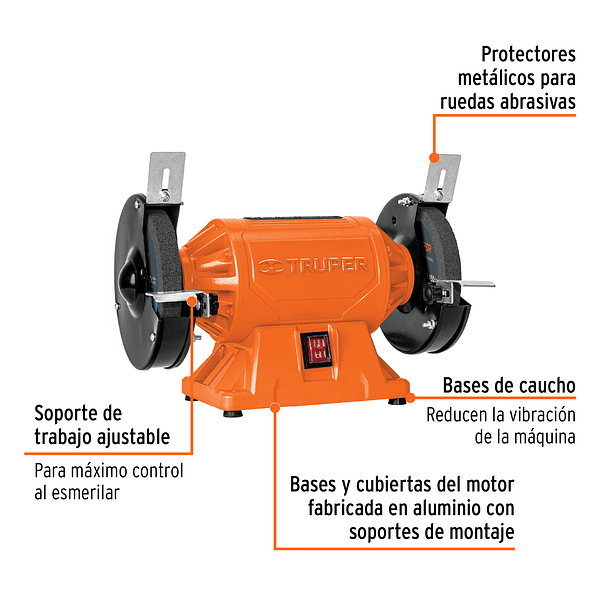 AMOLADORA DE BANCO PIEDRA 6” 1/2 HP 220V 370W TRUPER 2