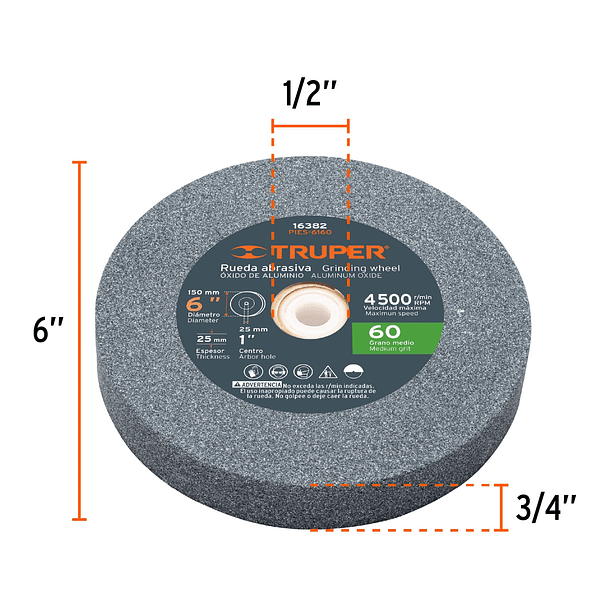 AMOLADORA DE BANCO PIEDRA 6” 1/2 HP 220V 370W TRUPER 3