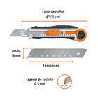 CUCHILLA CUTTER 18mm CUERPO METALICO GRIP PESADO TRUPER 3