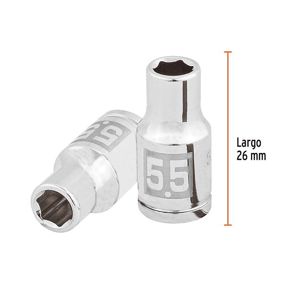 DADO HEXAGONAL MILIMETRICO MEDIDA 5.5mm ENCASTRE 1/4” TRUPER 