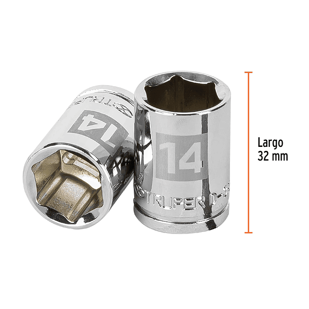 DADO HEXAGONAL MILIMETRICO 14mm ENCASTRE 3/8” TRUPER 