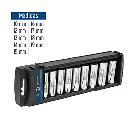 JUEGO DE 9 DADOS TUBULARES MILIMETRICO ENCASTRE 3/8” TRUPER