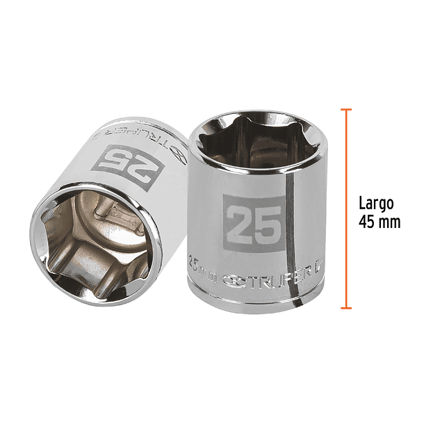 DADO HEXAGONAL MILIMETRICO 25mm ENCASTRE 1/2” TRUPER 