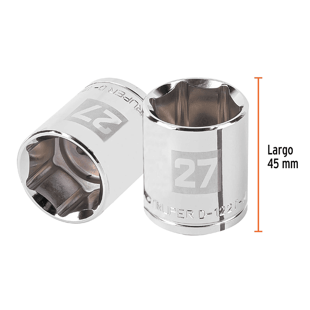 DADO HEXAGONAL MILIMETRICO 27mm ENCASTRE 1/2” TRUPER 