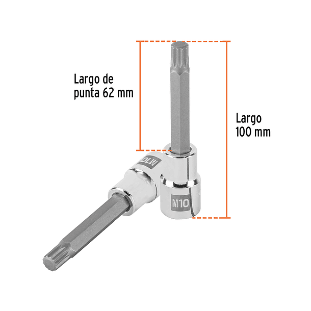 DADO DE PUNTA LARGA BRISTOL MEDIDA M10 ENCASTRE 1/2” TRUPER 
