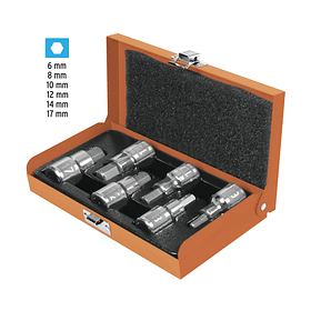JUEGO 6 DADOS PUNTA HEX EN MM ENCASTRE 1/2” ESTUCHE TRUPER