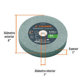 PIEDRA PARA AMOLADORA BANCO 6” GRANO 60 SILICIO 1” TRUPER