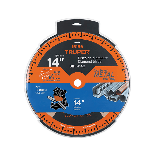 DISCO DIAMANTE CORTE METAL 14” BORDE 4mm EJE 1” TRUPER 2