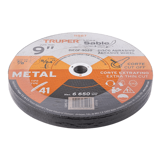 DISCO ABRASIVO PARA CORTE METAL DIAM. 9” 2mm TRUPER 2