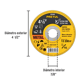 DISCO ABRASIVO METAL EXTRAFINO DIAM. 4 1/2” 1.2mm PRETUL