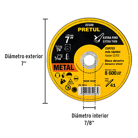 DISCO ABRASIVO METAL EXTRAFINO DIAM. 7” 1.5mm PRETUL