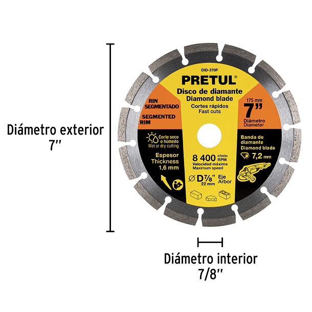 DISCO DIAMANTADO RIN SEGMENTADO DIAMETRO 7” PRETUL 1