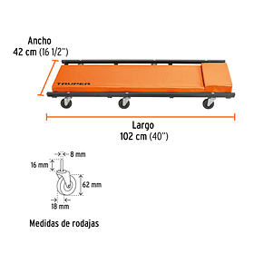 CAMA DE ACERO PARA MECANICO TAMAÑO 40” SOPORTE 130kg TRUPER