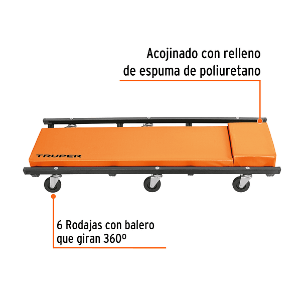 CAMA DE ACERO PARA MECANICO TAMAÑO 36” SOPORTE 130kg TRUPER 2