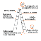 ESCALERA TIJERA ALUMINIO CARGA 175kg 7 PELDAÑOS 2.4m TRUPER 2