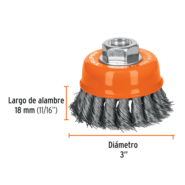 ESCOBILLA COPA ALAMBRE 0.35 mm DIAMETRO 3” LARGO 18mm TRUPER 1