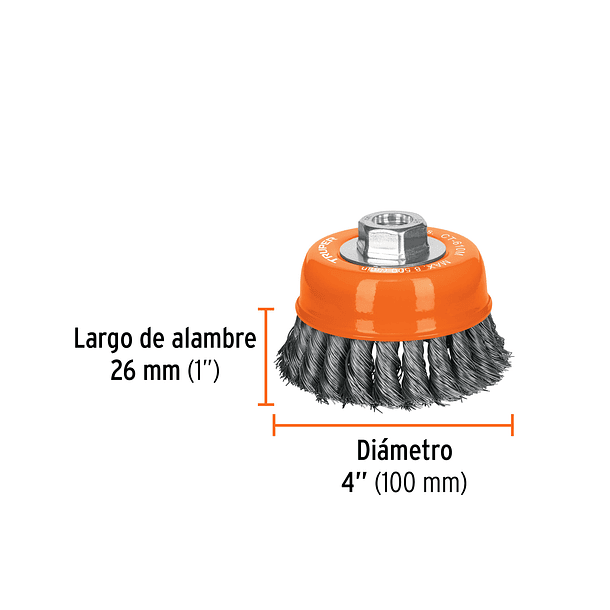 ESCOBILLA COPA ALAMBRE 0.35 mm DIAMETRO 4” LARGO 26mm TRUPER 1