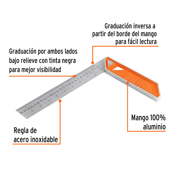 ESCUADRA PARA CARPINTERO MANGO ALUMINIO 10” 25cm TRUPER 2