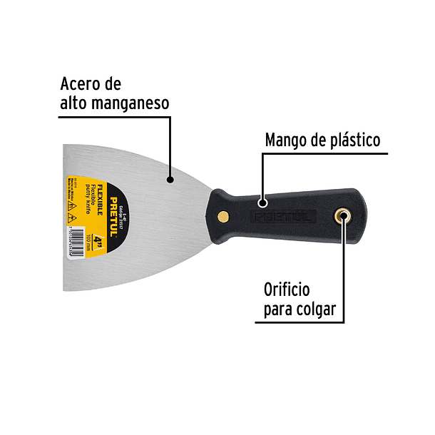 ESPATULA FLEXIBLE MANGO DE PLASTICO ANCHO 4” 10cm PRETUL 2