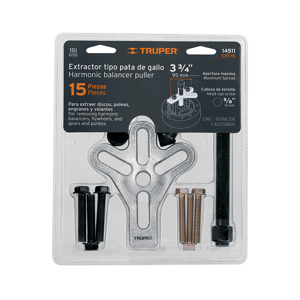 EXTRACTOR PATA DE GALLO JUEGO DE 15 PIEZAS 5/8” TRUPER 3